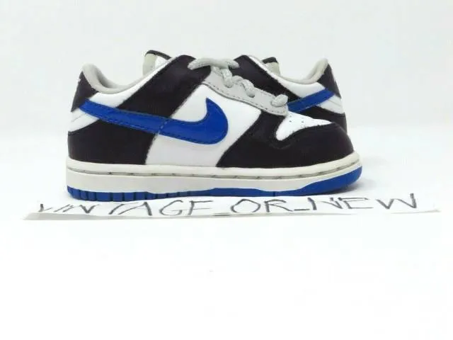 2008 vtg nike dunk low white varsity royal grey black toddler 316610-146 sz 6c