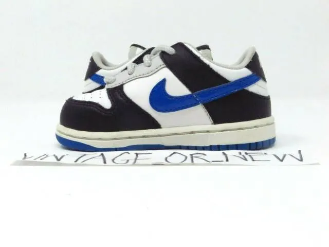 2008 vtg nike dunk low white varsity royal grey black toddler 316610-146 sz 6c