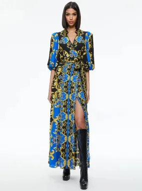 Alice + Olivia    Alisa Wrap Maxi Shirt Dress Regal Romance Sapphire