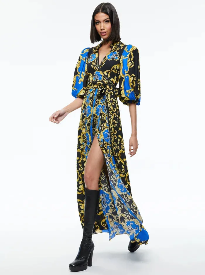 Alice + Olivia    Alisa Wrap Maxi Shirt Dress Regal Romance Sapphire