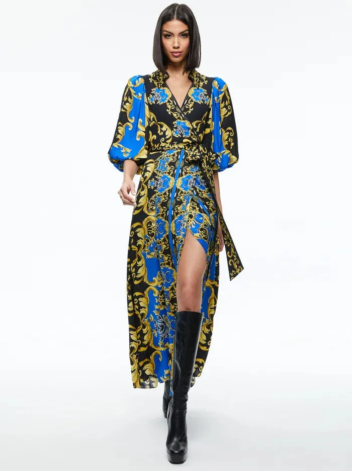 Alice + Olivia    Alisa Wrap Maxi Shirt Dress Regal Romance Sapphire