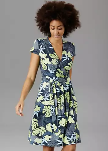 Aniston Leaf Print Wrap Effect Summer Dress | Grattan