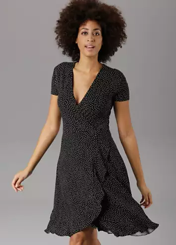 Aniston Polka Dot Wrap Effect Ruffle Skirt Dress | Grattan