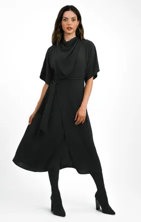 ASOS DESIGN Cowl Neck Midi Dress With Wrap Skirt In Black