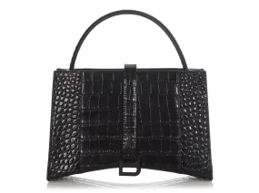 Balenciaga Small Black Crocodile Embossed East West Hourglass Tote