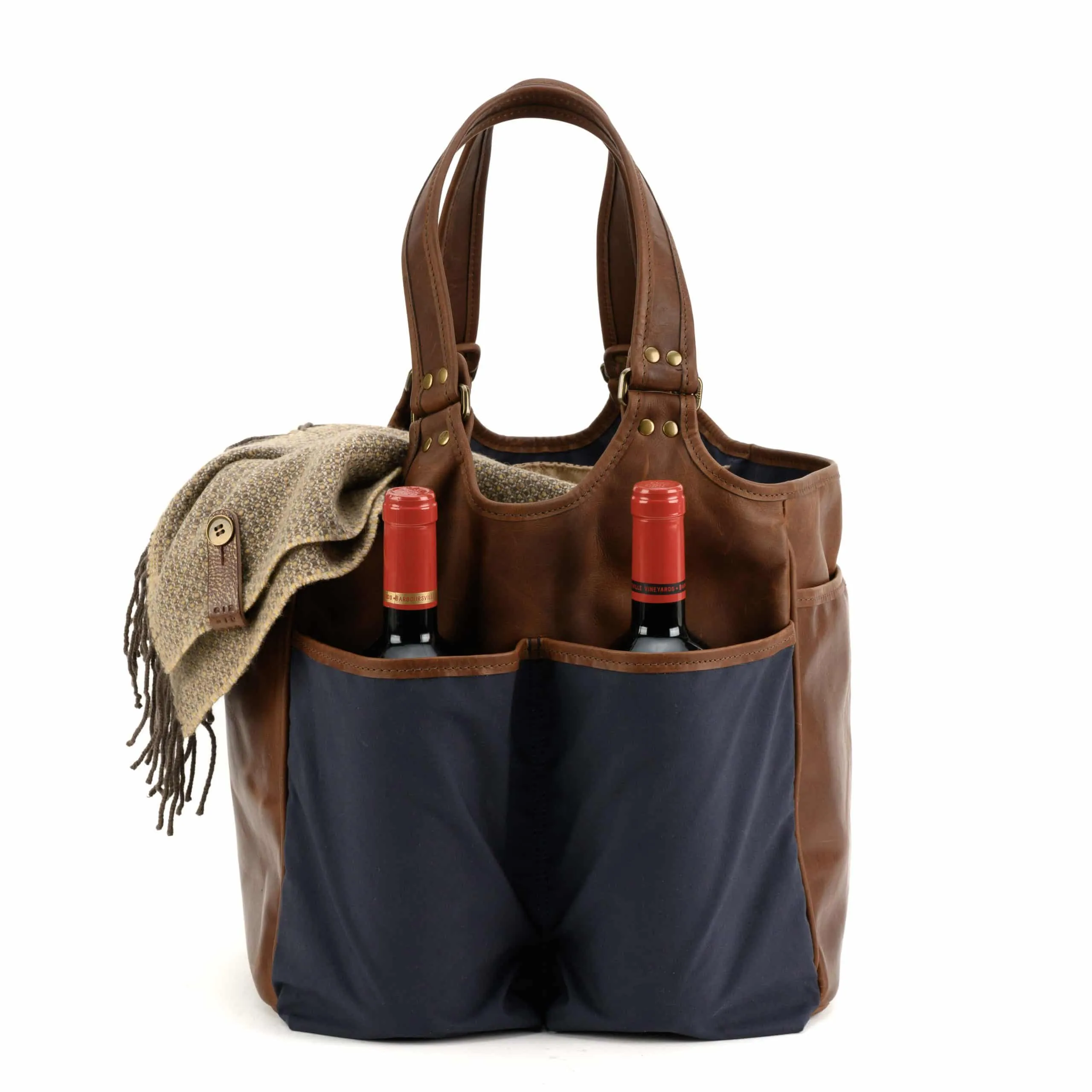 Belle Picnic Tote in Navy Ventile and Baldwin Oak by Moore & Giles