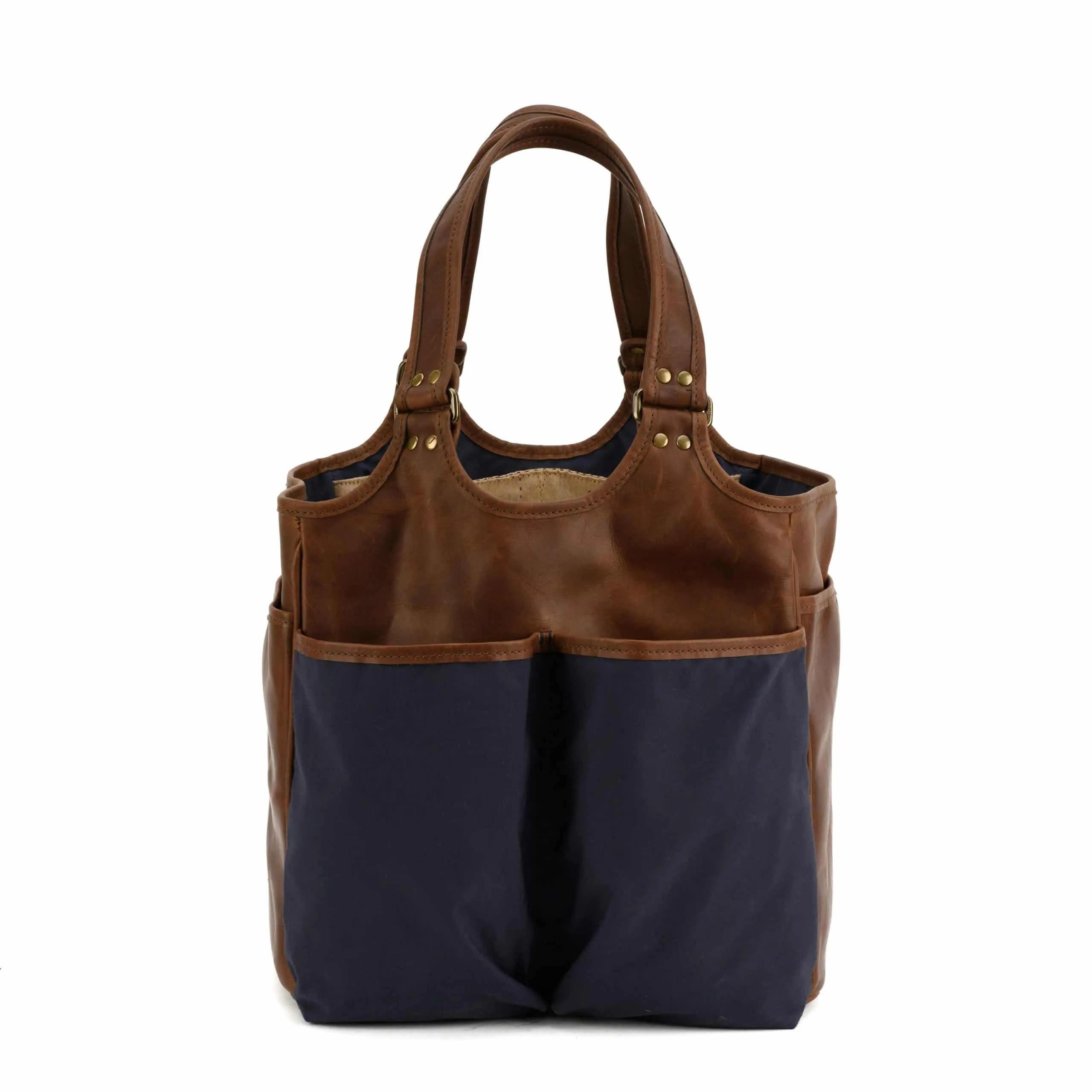 Belle Picnic Tote in Navy Ventile and Baldwin Oak by Moore & Giles