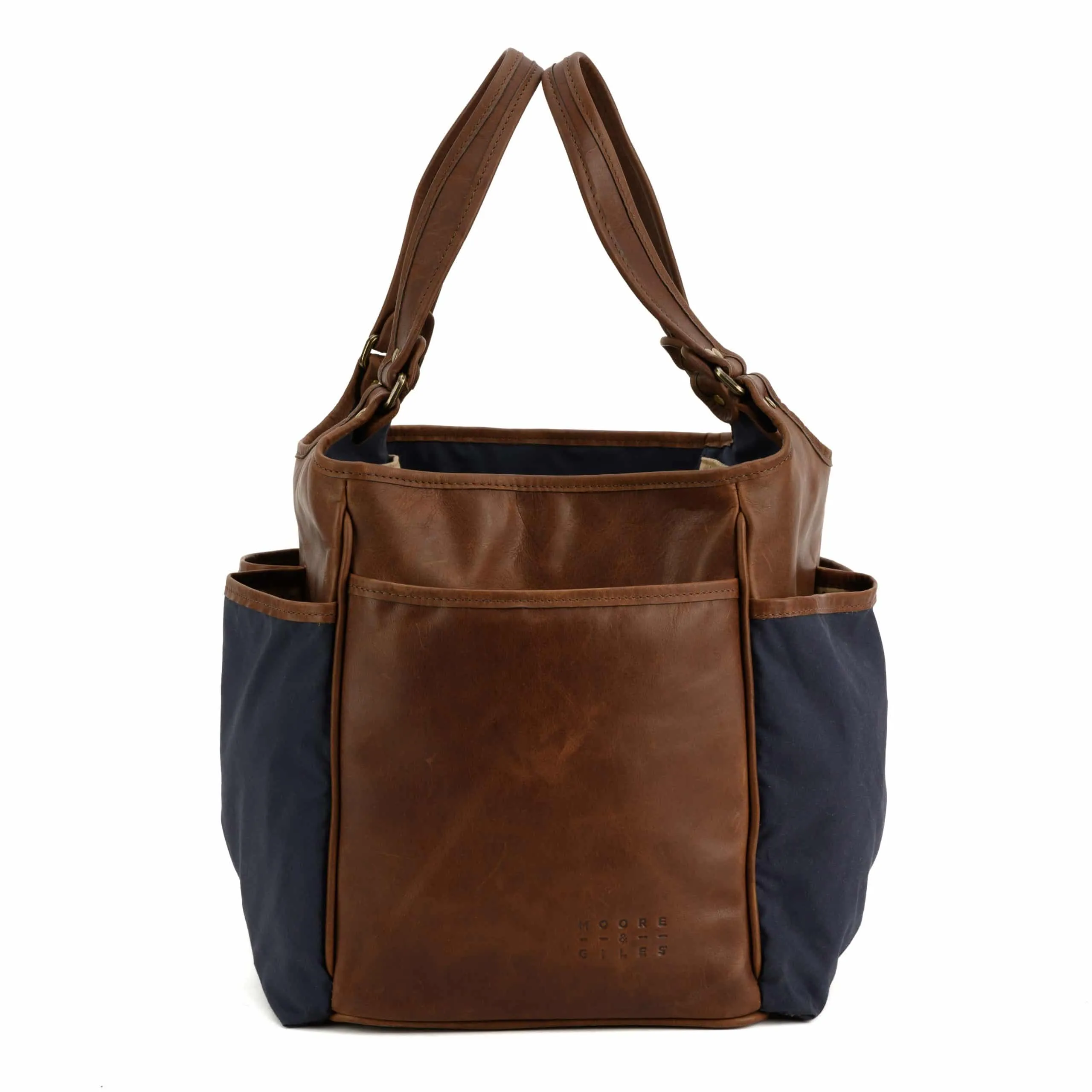 Belle Picnic Tote in Navy Ventile and Baldwin Oak by Moore & Giles