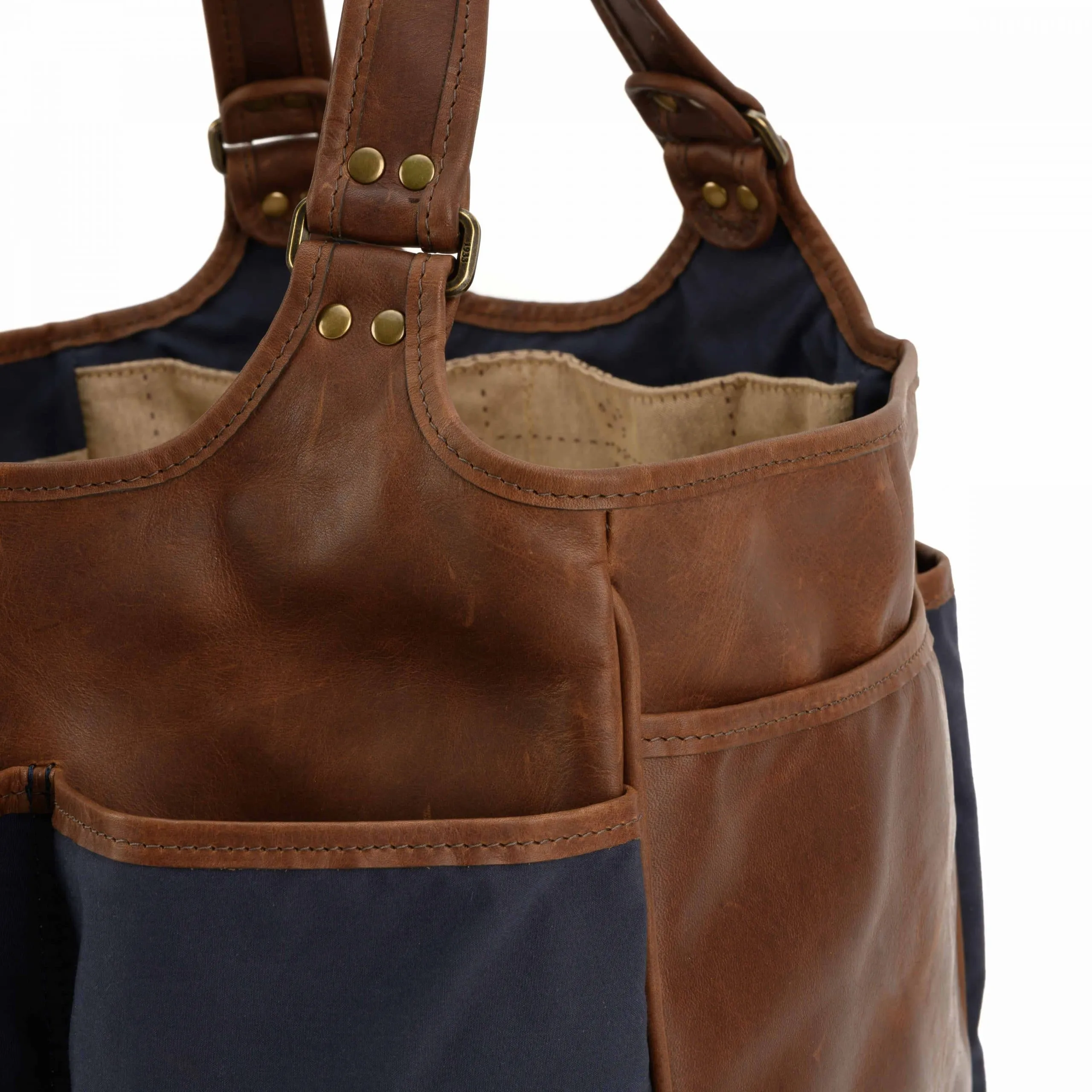 Belle Picnic Tote in Navy Ventile and Baldwin Oak by Moore & Giles