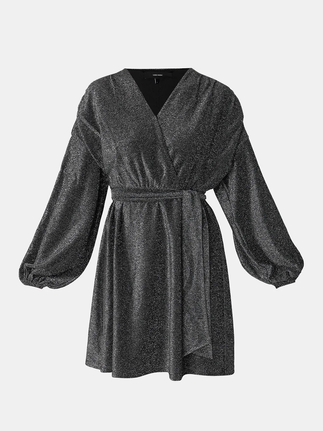 Black Shimmer Front Wrap Dress