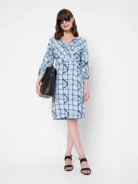 Blue Checked Wrap Dress