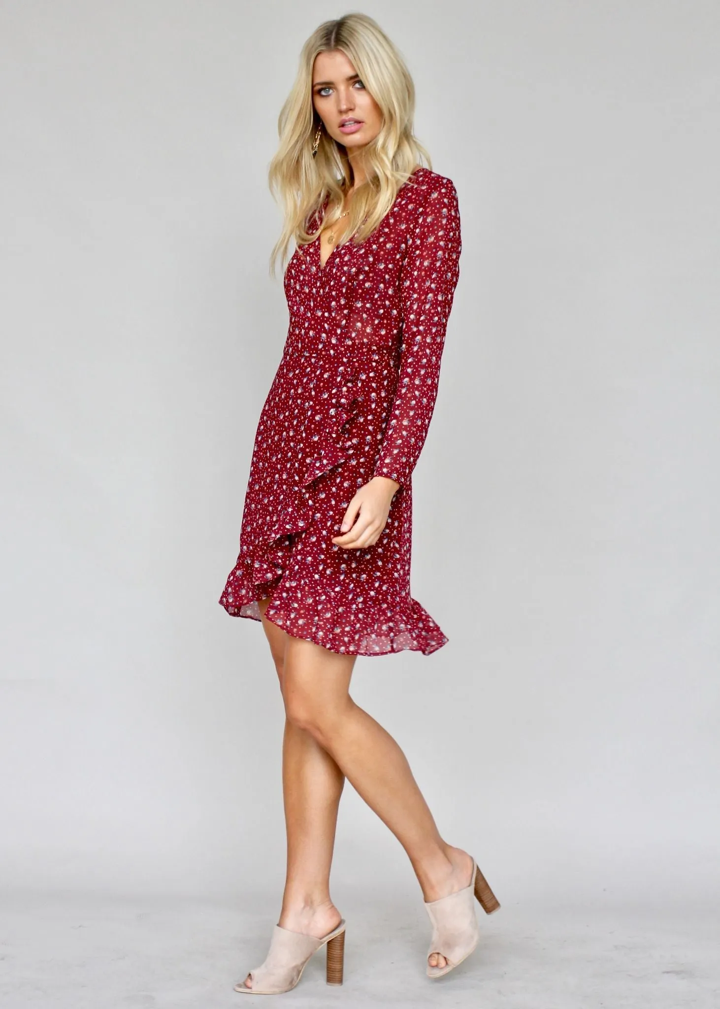 Breaking Habits Wrap Dress - Maroon