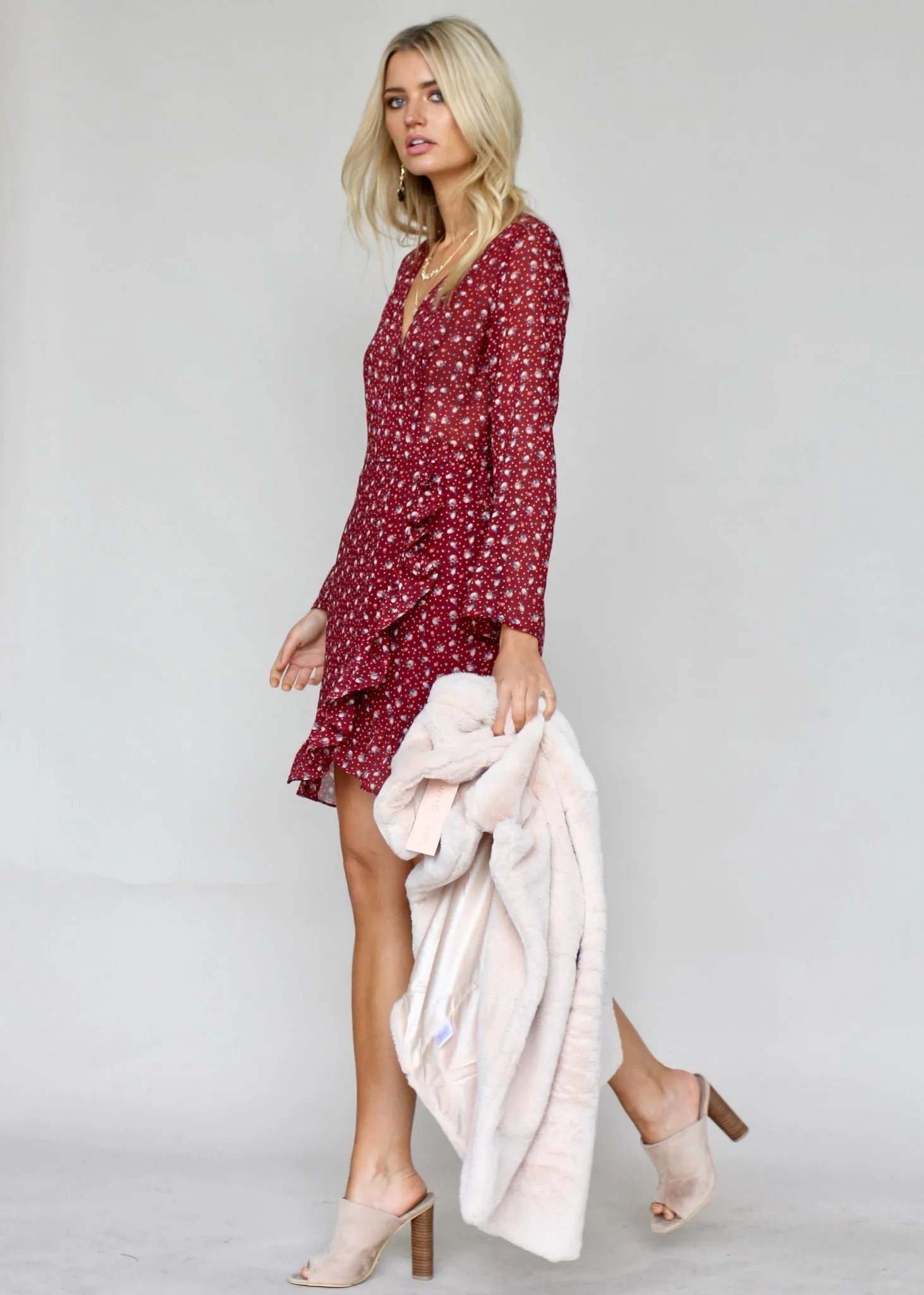 Breaking Habits Wrap Dress - Maroon