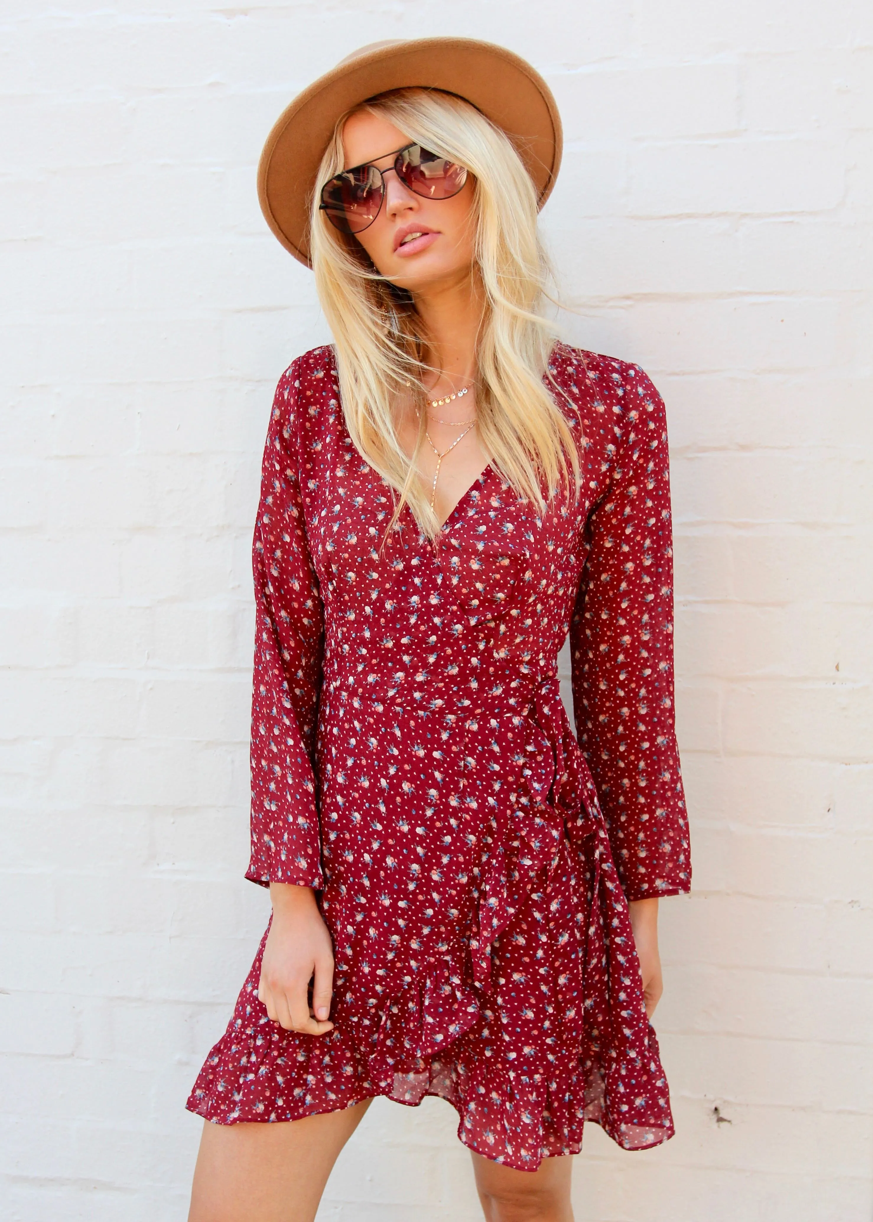 Breaking Habits Wrap Dress - Maroon