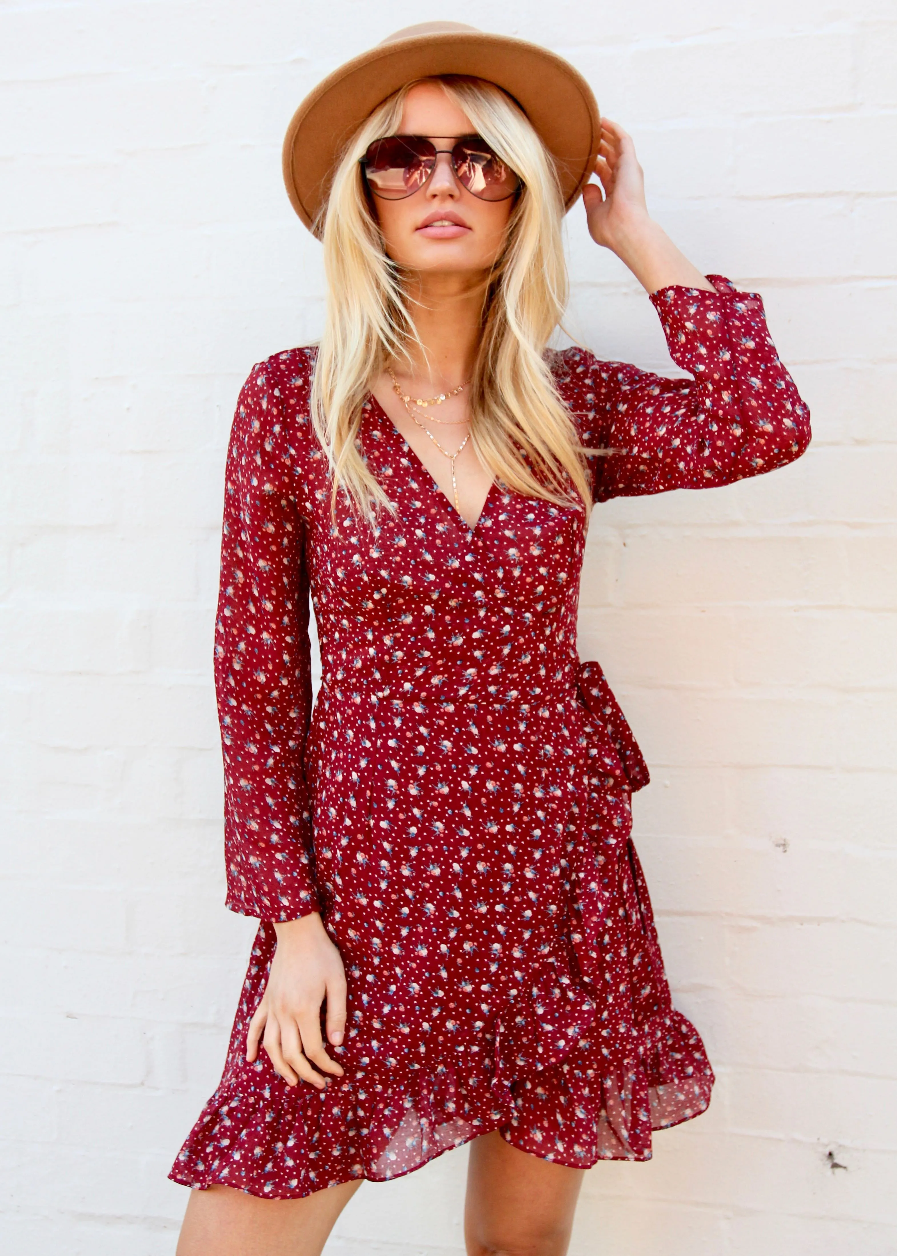 Breaking Habits Wrap Dress - Maroon