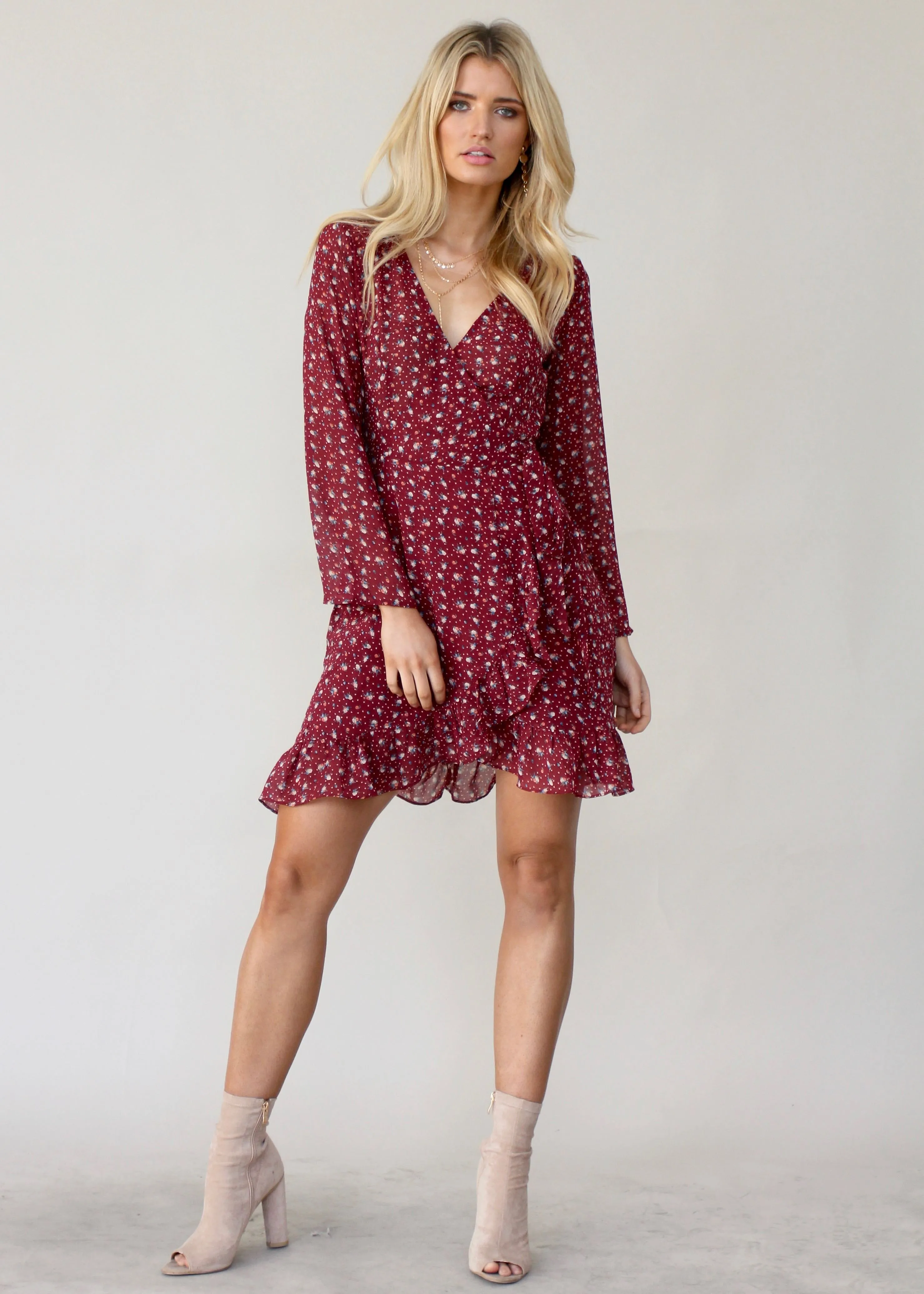 Breaking Habits Wrap Dress - Maroon