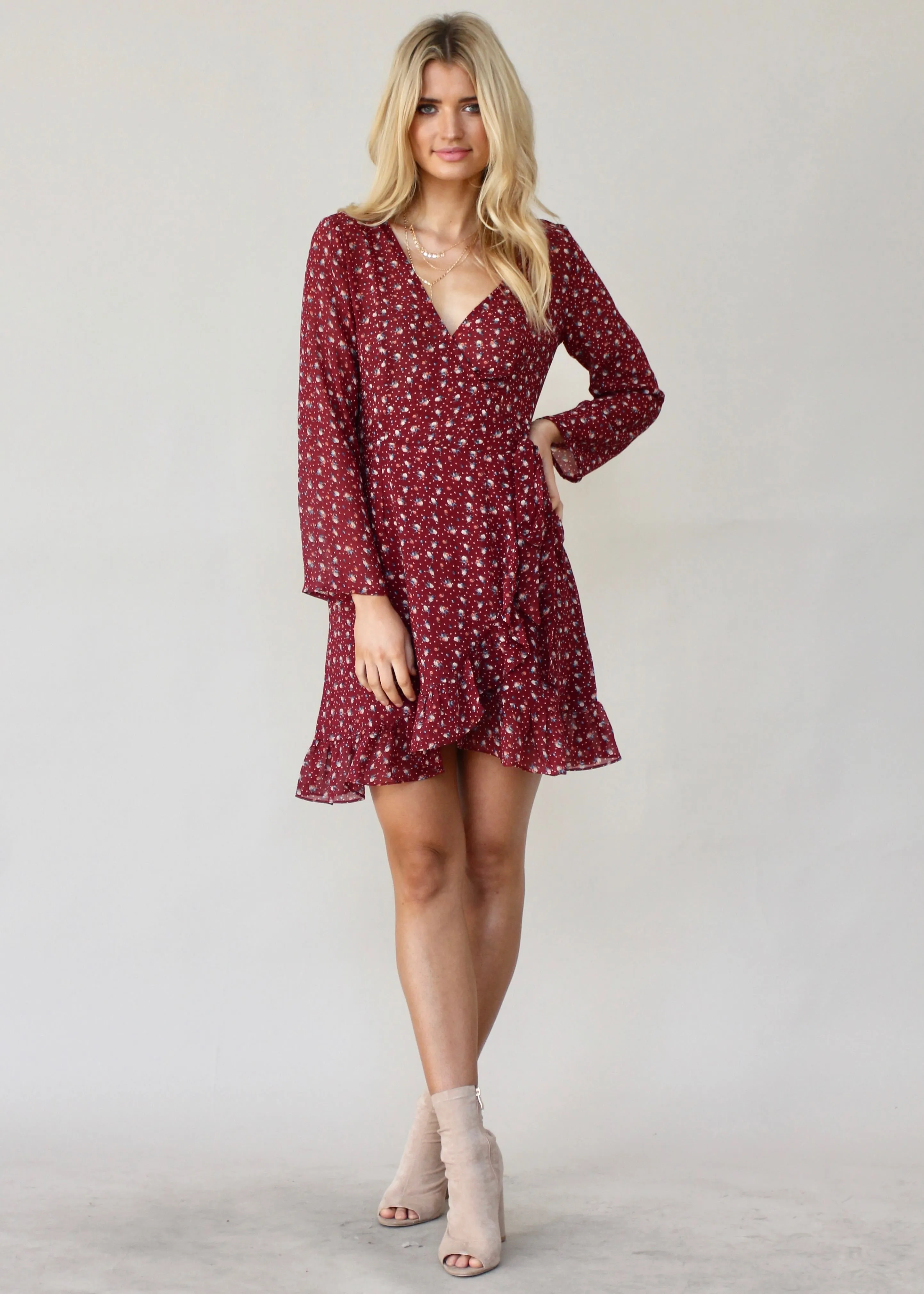 Breaking Habits Wrap Dress - Maroon