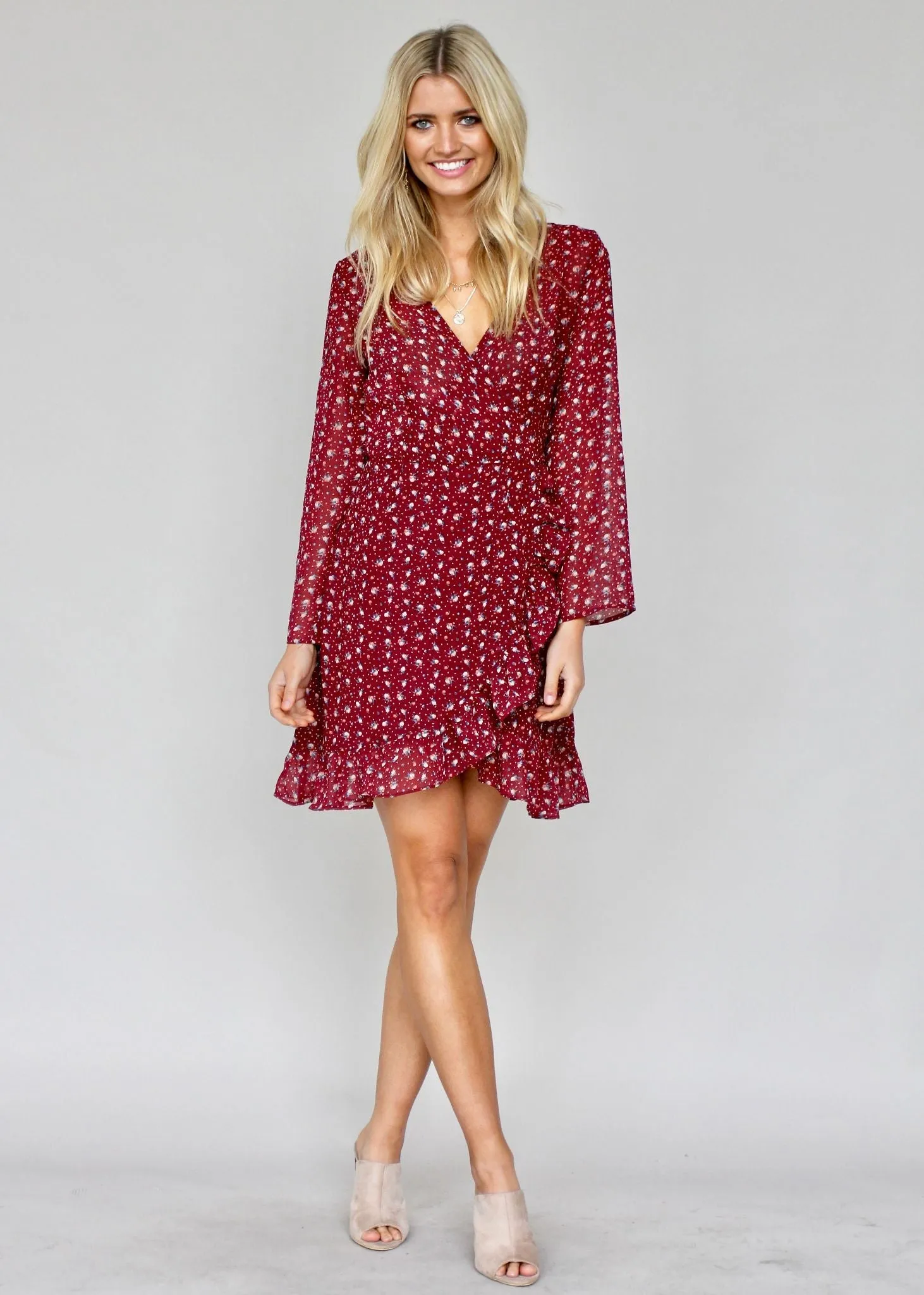 Breaking Habits Wrap Dress - Maroon