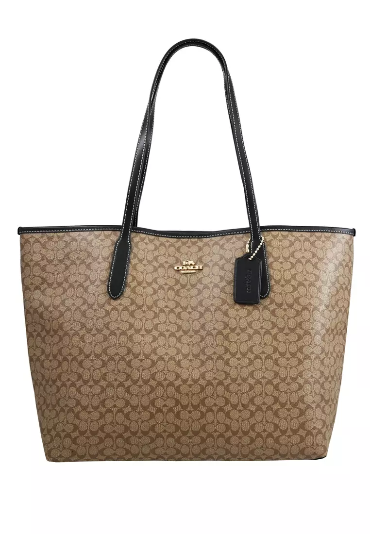 Coach Coach City Tote In Signature Canvas - Brown/Black