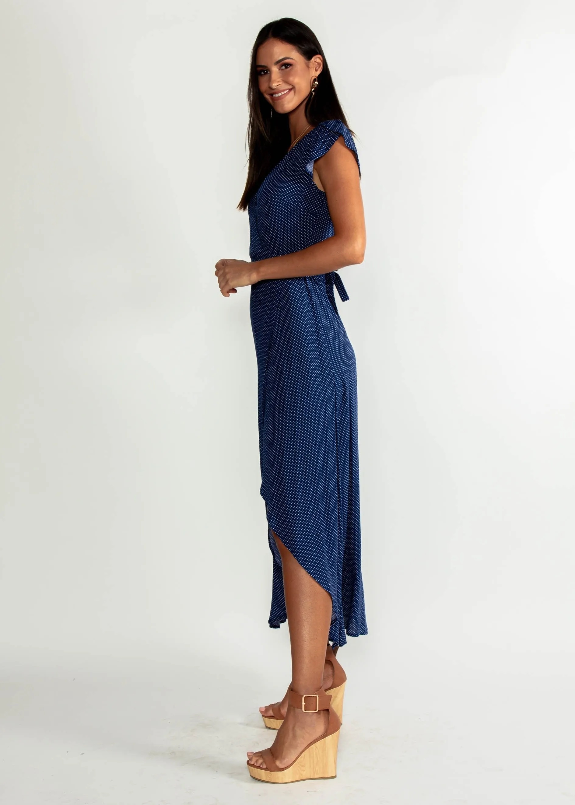 Cortez Maxi Wrap Dress - Navy Polka