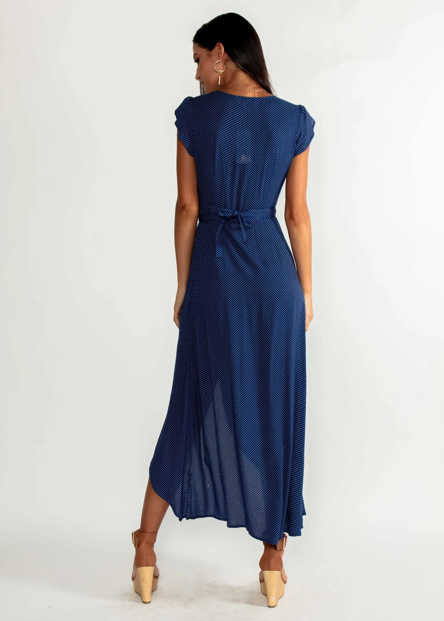 Cortez Maxi Wrap Dress - Navy Polka