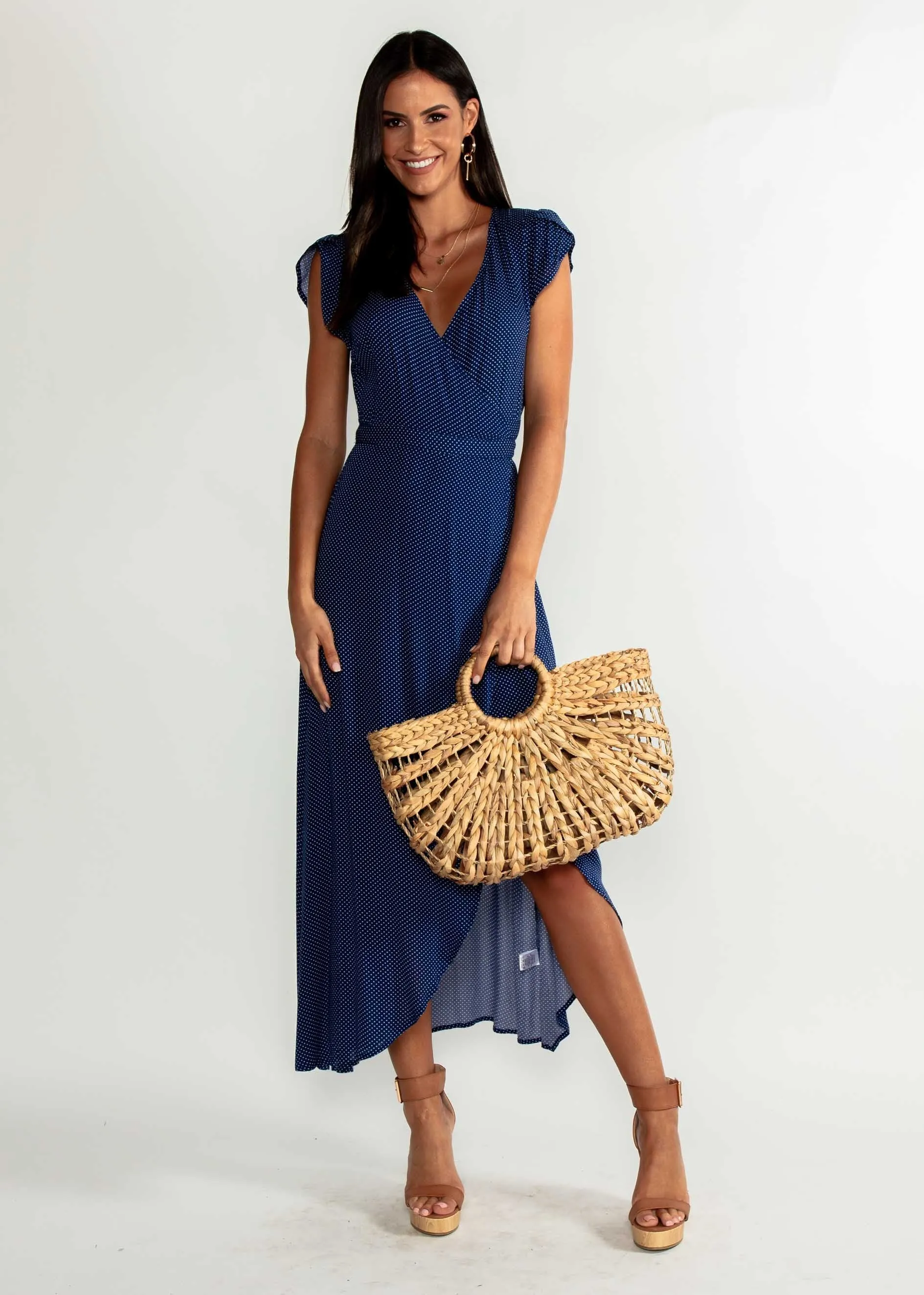 Cortez Maxi Wrap Dress - Navy Polka