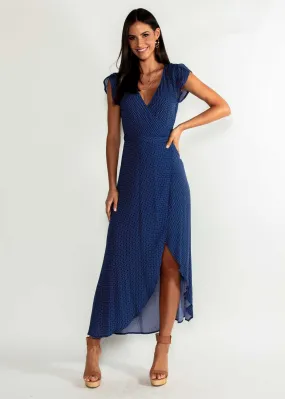 Cortez Maxi Wrap Dress - Navy Polka