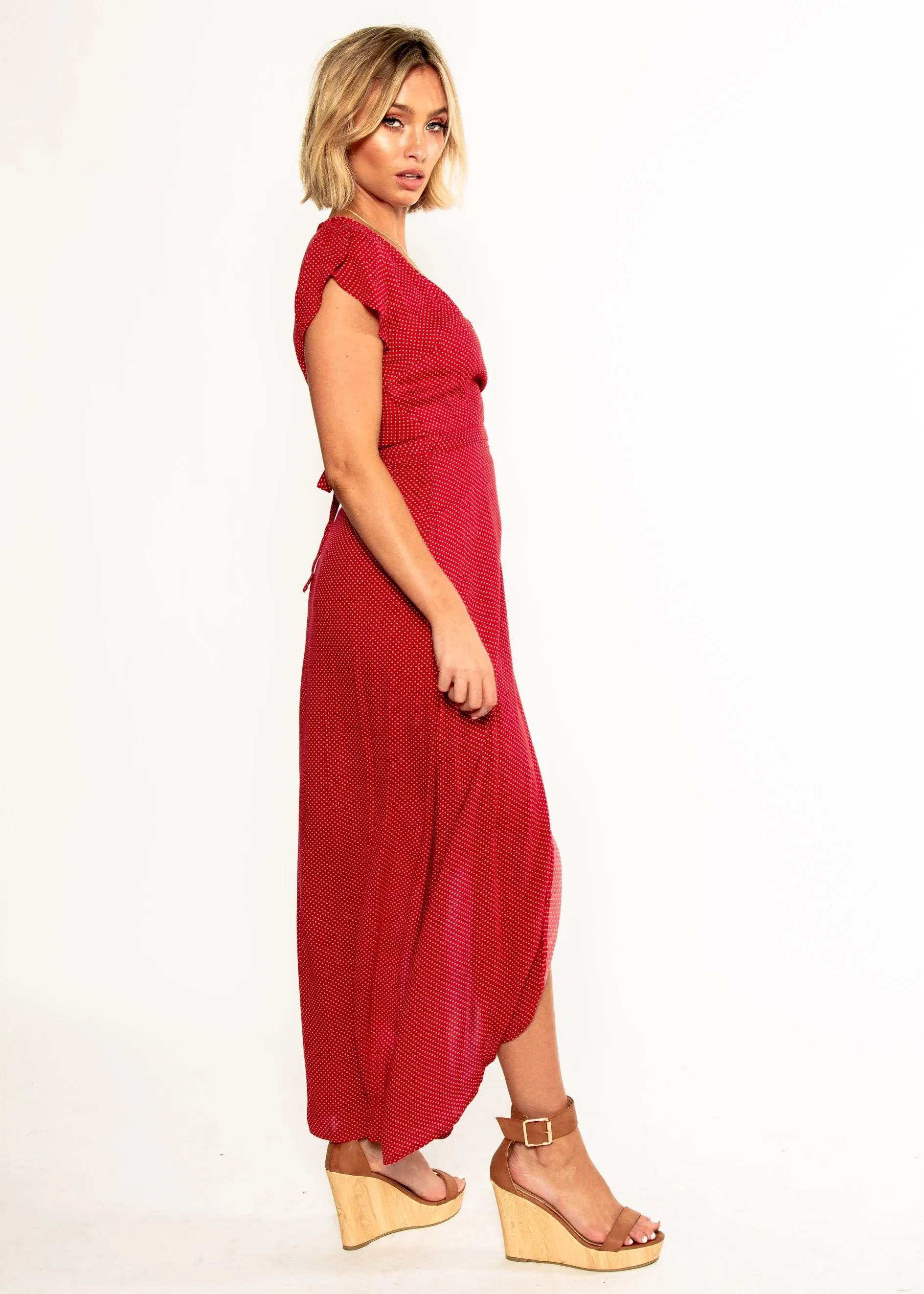 Cortez Maxi Wrap Dress - Red Polka