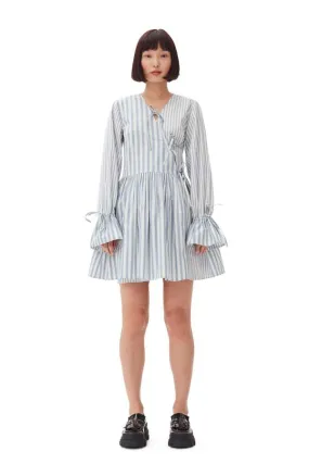 Cotton Mini Wrap Dress - Blue Stripe