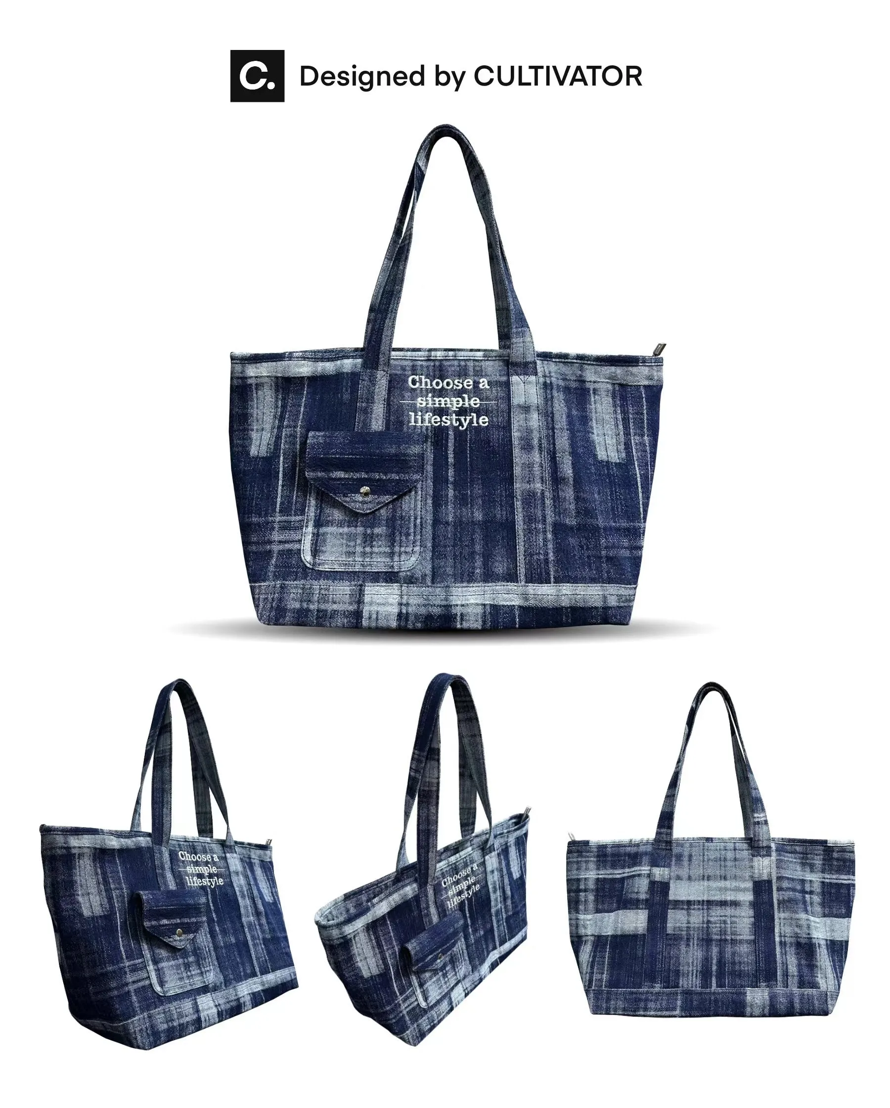 Cultivator Large Capacity Versatile Washed Denim One-shoulder Tote Handbag