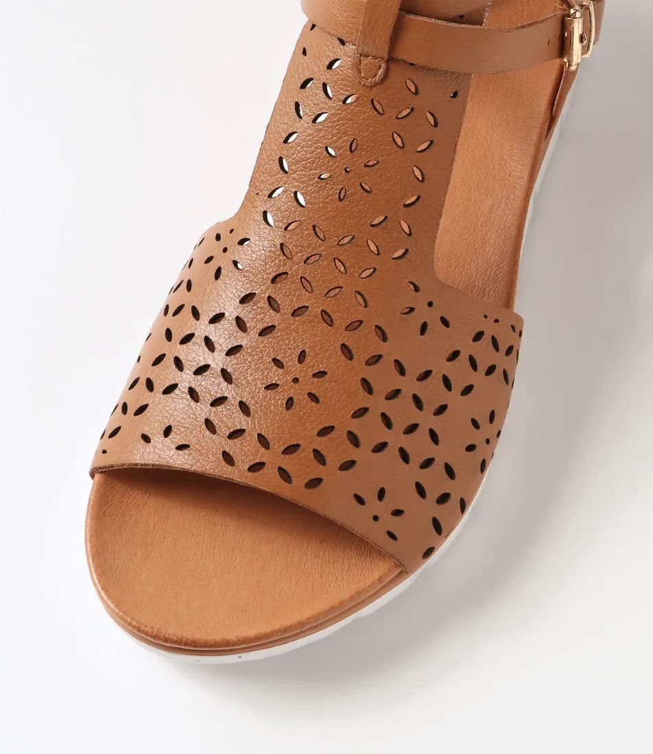 DJANGO & JULIETTE Lopical Dark Tan Leather Sandals