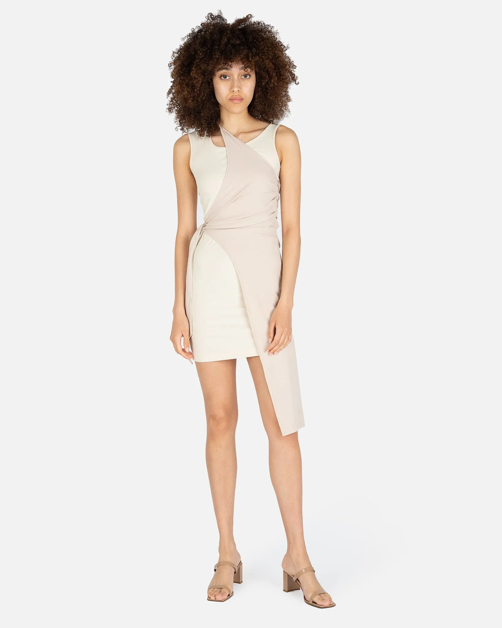 Feng Chen Wang Wrap Layered Dress in Beige