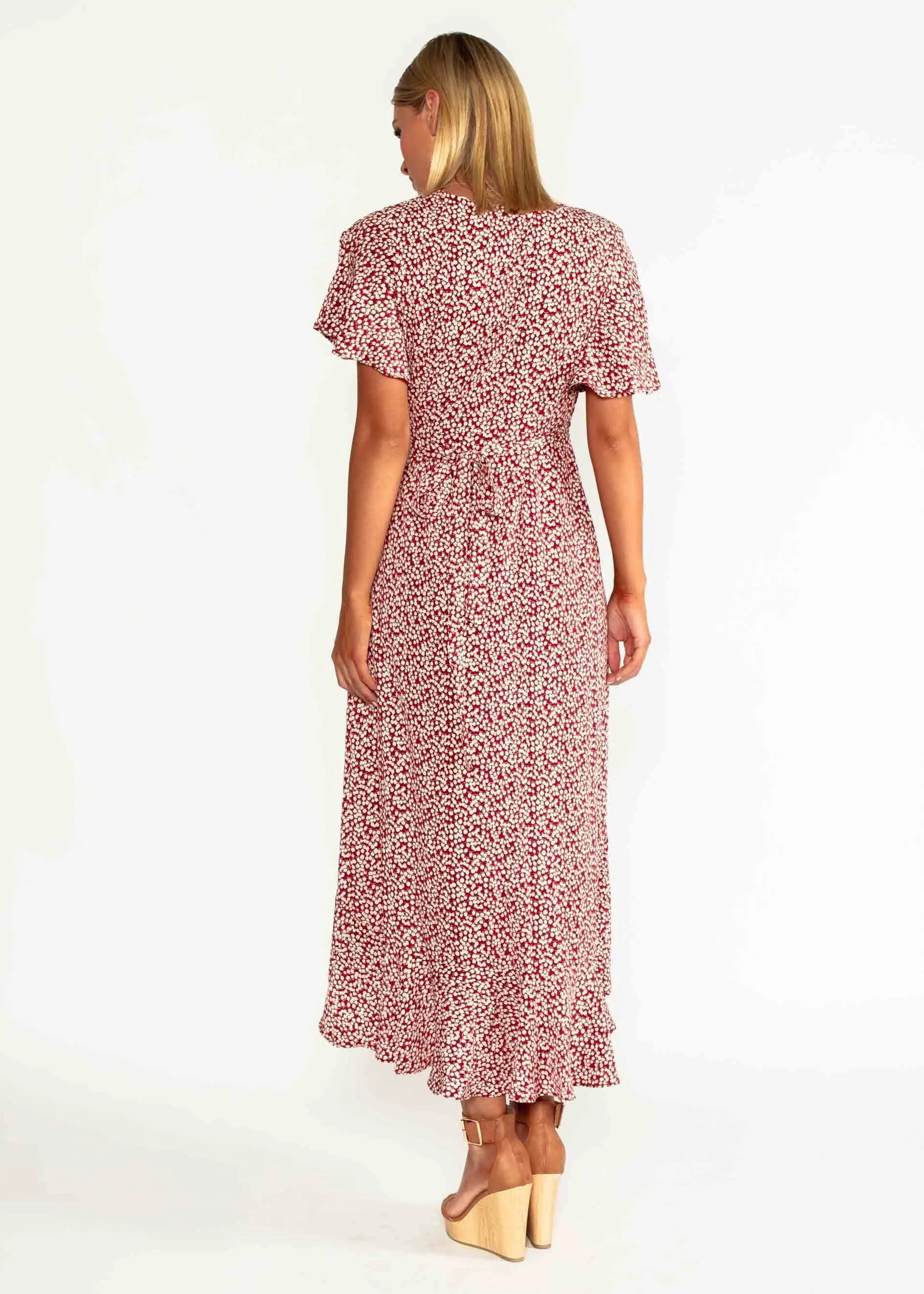 First Look Wrap Midi Dress - Red Floral