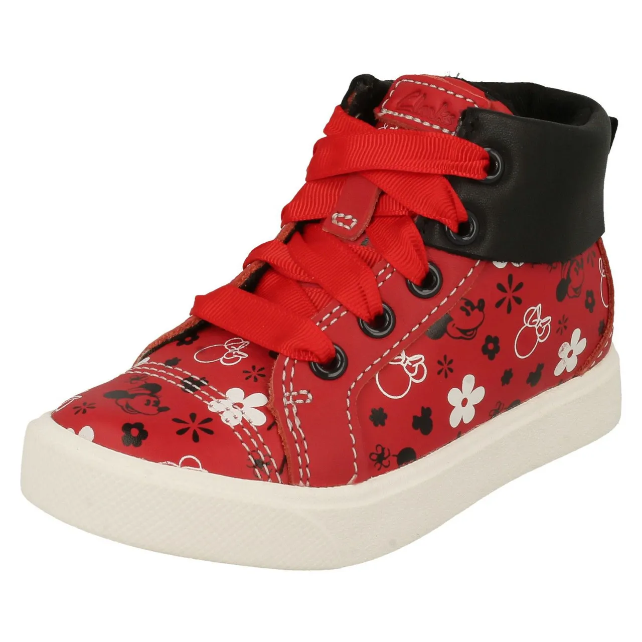 Girls Clarks Disney Minnie Mouse Detailed Hi Top Trainers City Mouse T