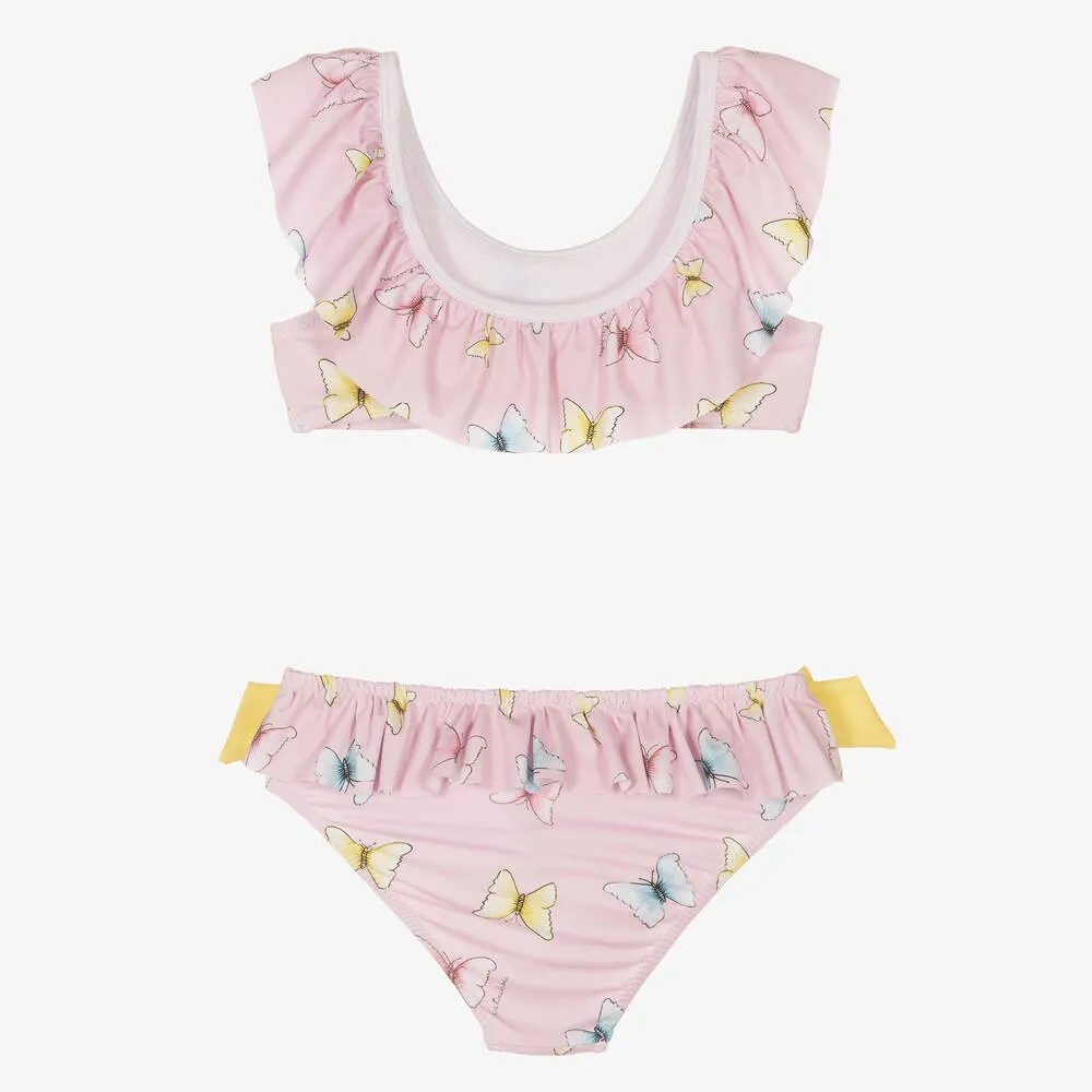 Girls Pink Butterfly Ruffle Bikini