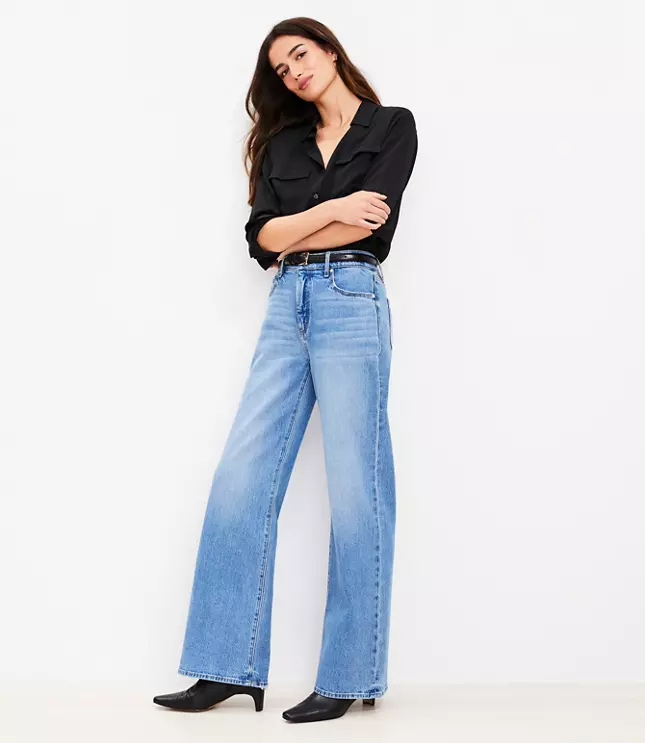 High Rise Wide Leg Jeans Bright Mid Indigo Wash