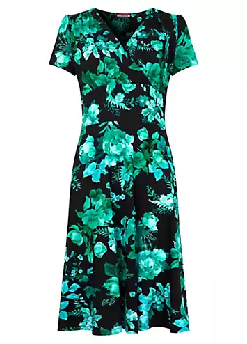 Icy Winter Floral Wrap Front Knee-Length Jersey Dress by Joe Browns | Look Again