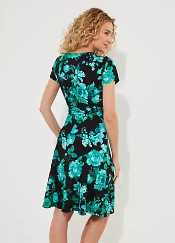 Icy Winter Floral Wrap Front Knee-Length Jersey Dress by Joe Browns | Look Again