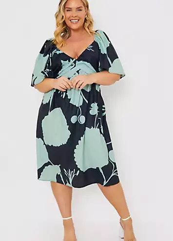 In The Style x Black Printed Puff Sleeve Functional Wrap Maxi Dress | Grattan