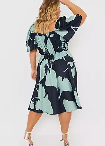 In The Style x Black Printed Puff Sleeve Functional Wrap Maxi Dress | Grattan