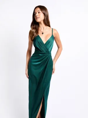 ISKA Dark Green Satin Mock Wrap Maxi Dress | Women | George at ASDA