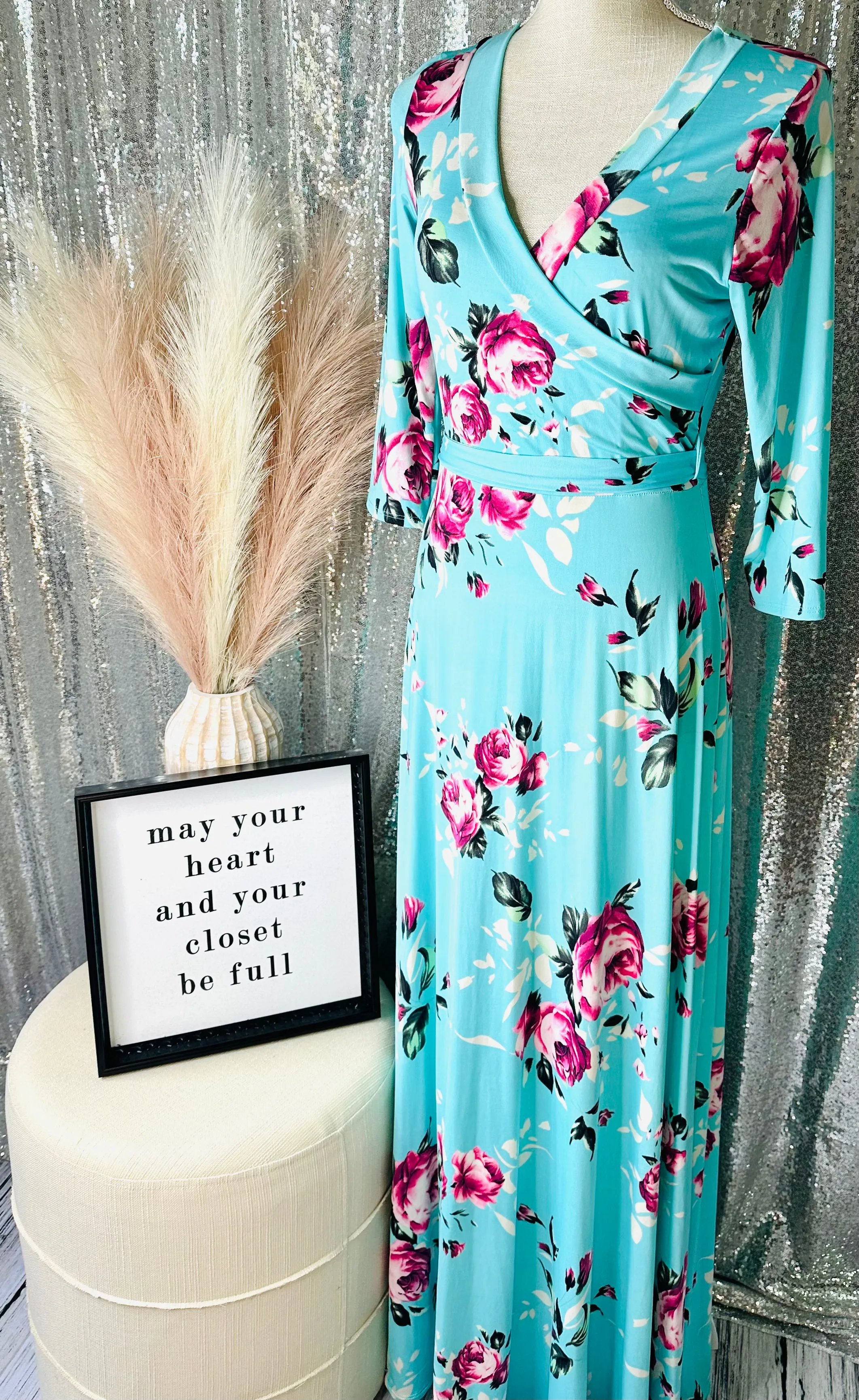 John 3:16 - Mint Floral Wrap Maxi Dress