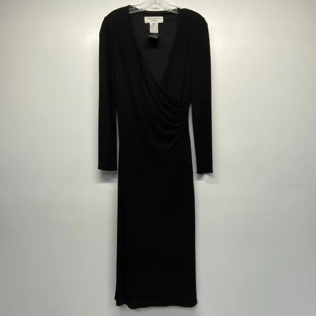 Jones New York Size 6- S Women's Black Solid Faux Wrap Dress