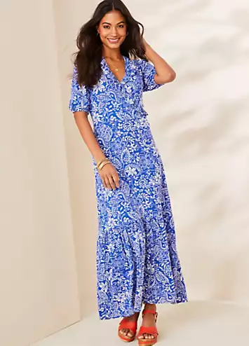 Kaleidoscope Blue Floral Jersey Wrap Dress | Grattan