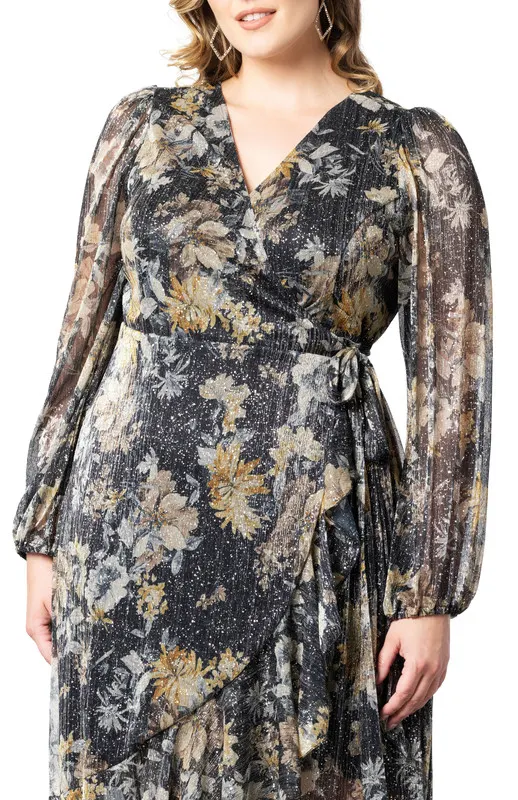 Kiyonna Clara Sparkling Long Sleeve Wrap Dress (Plus Size)