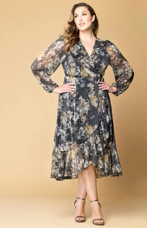 Kiyonna Clara Sparkling Long Sleeve Wrap Dress (Plus Size)