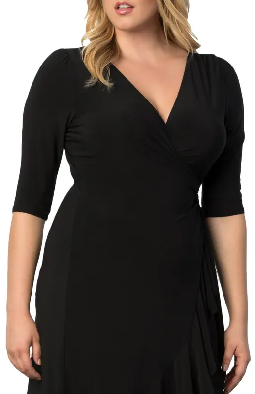 Kiyonna Sweetheart Knit Wrap Dress with 3/4 Sleeves (Plus Size)