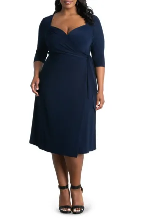 Kiyonna Sweetheart Knit Wrap Dress with 3/4 Sleeves (Plus Size)