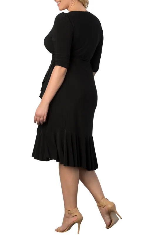 Kiyonna Sweetheart Knit Wrap Dress with 3/4 Sleeves (Plus Size)