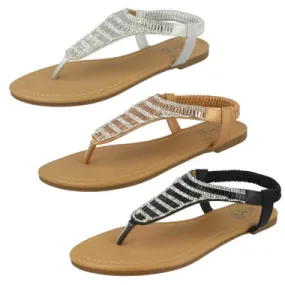 Ladies Spot On Diamante Toepost Sandals F00179